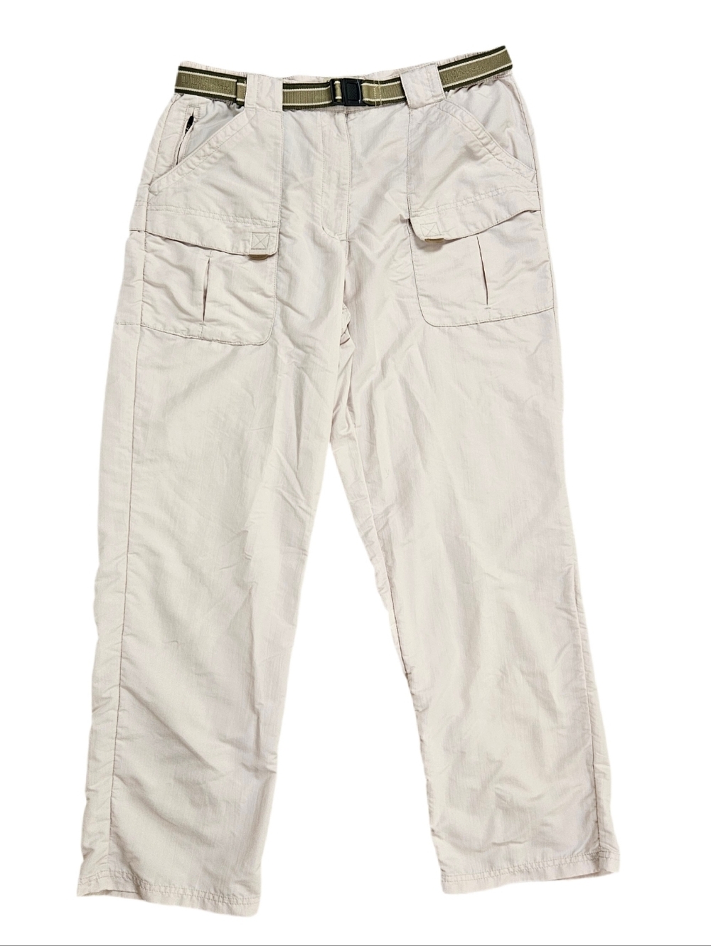 LL Bean Cargo Pants Nylon Lightweight Hiking Womens M Belted Flaw Outdoor